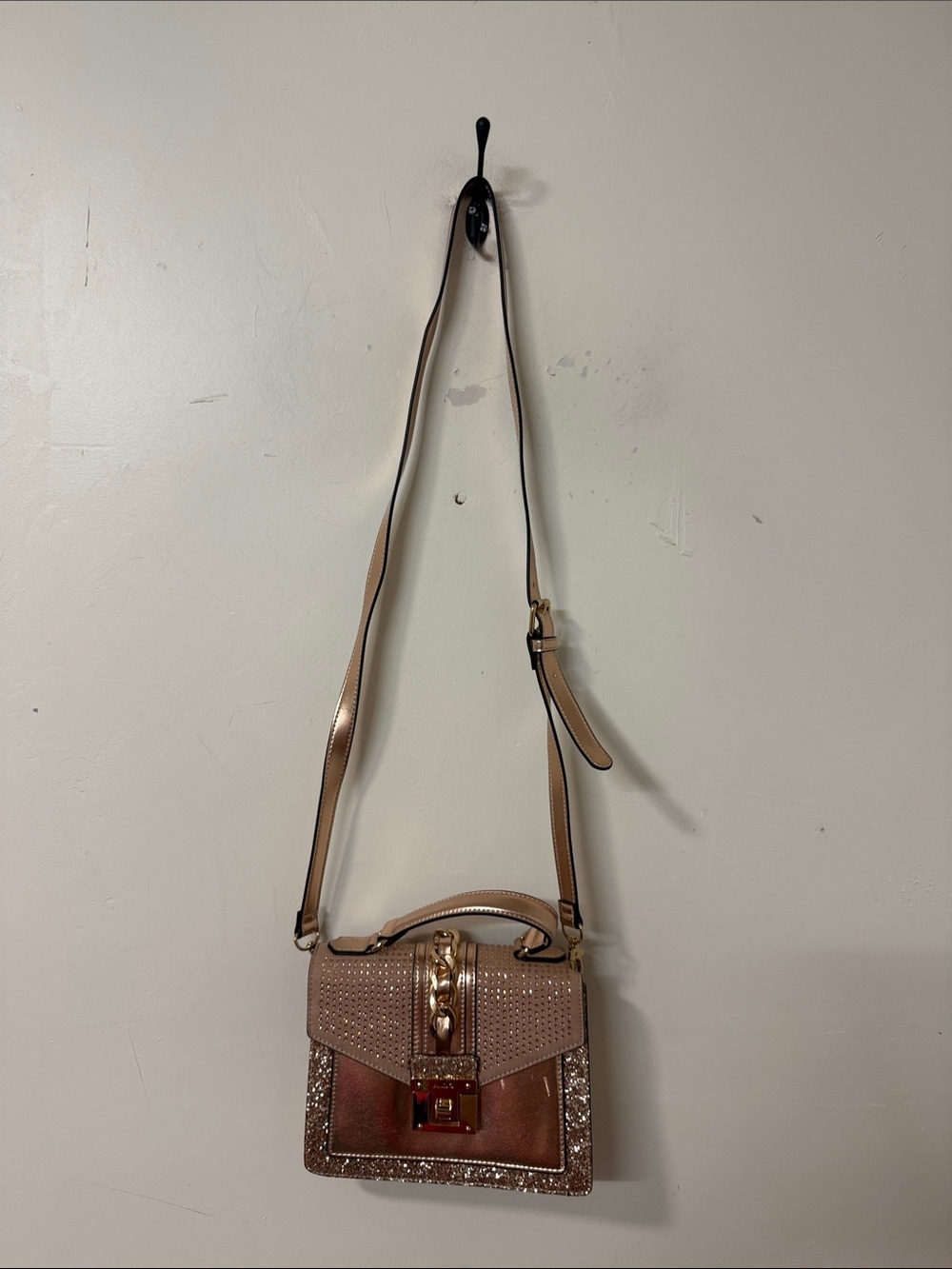 Aldo Rose Gold and Beige Chain Accent Crossbody